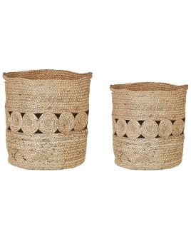 Set of 2 Jute Baskets Natural