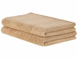 Set of 2 Cotton Terry Towels Beige MITIARO