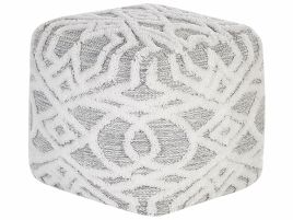 Cotton Pouffe 40 x 40 cm White and Grey BHILWARA