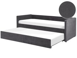 Corduroy EU Single Trundle Bed Dark Grey MIMIZAN