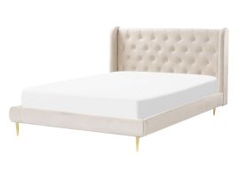 Velvet EU Double Size Bed Beige FORBACH