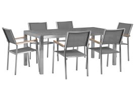 6 Seater Garden Dining Set Grey Granite Top with Grey Chairs GROSSETO