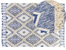 Cotton Area Rug 140x200cm Light Beige and Blue