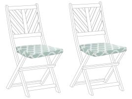 Set of 2 Outdoor Seat Pad Cushions Diamond Pattern Green and White TERNI