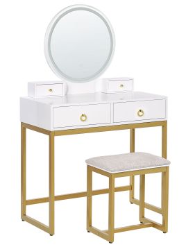 Dressing Table - AUBURN 4 Drawer Dresser White and Gold 80cm