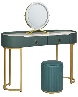 Dressing Table - VINAX 2 Drawer Dresser Green and Gold 118cm