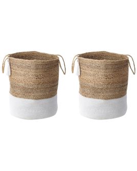 Set of 2 Jute Baskets White and Beige
