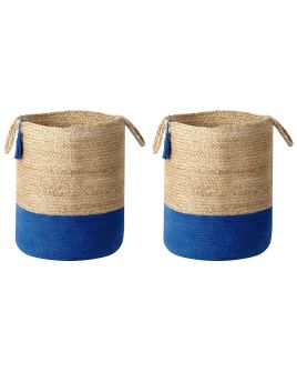 Set of 2 Jute Baskets Navy and Beige