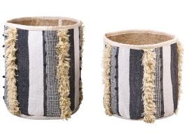 Set of 2 Cotton Baskets Beige and Grey