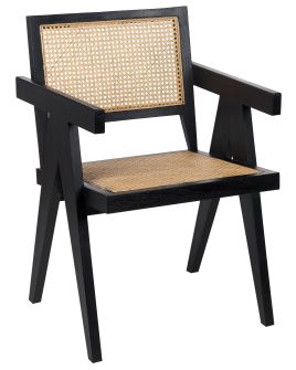 Wooden Chair with Rattan Braid Light Wood and Black WESTBROOK