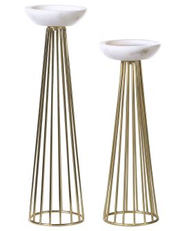 Set of 2 Metal Candlesticks Gold and White