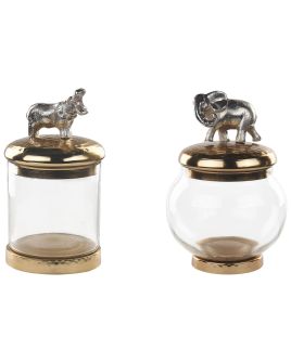 Set of 2 Decorative Containers Gold and Silver
