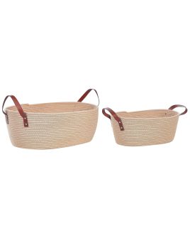 Set of 2 Cotton Baskets Beige