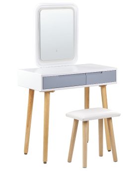 Dressing Table - HUNZA 2 Drawer Dresser White and Grey 80cm