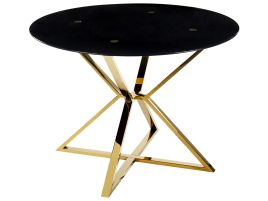 Glass Top Round Dining Table âŒ€ 105 cm Black and Gold BOSCO