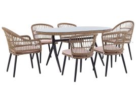6 Seater PE Rattan Garden Dining Set Pink ALIANO II
