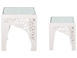 Set of 2 Glass Top Side Tables White AMADPUR