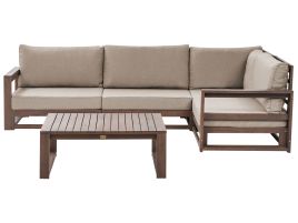 Left Hand 4 Seater Certified Acacia Wood Garden Corner Sofa Set Dark TIMOR II
