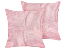 Set of 2 Corduroy Cushions 43x43cm Pink