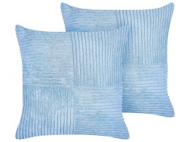 Set of 2 Corduroy Cushions 43x43cm Blue
