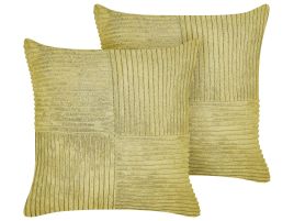 Set of 2 Corduroy Cushions 43x43cm Green
