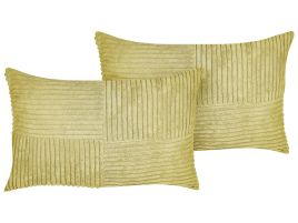 Set of 2 Corduroy Cushions 47x27cm Green