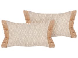 Set of 2 Cushions with Tassels 30x50cm Beige