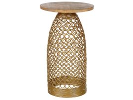 Wire Frame Mango Wood Side Table Light and Gold WAIHI