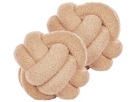 Set of 2 Boucle Knot Cushions 19x19cm Beige