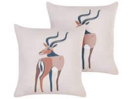 Set of 2 Decorative Pillows Antelope Motif 45x45cm Beige