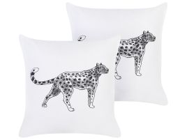 Set of 2 Cotton Cushions Animal Motif 45x45cm White