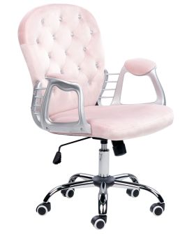 Swivel Velvet Office Chair Pink with Crystals PRINCESS
