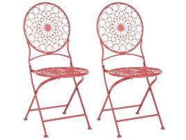 Set of 2 Metal Garden Folding Chairs Red SCARIO