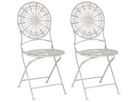 Set of 2 Metal Garden Folding Chairs Off-White SCAFA