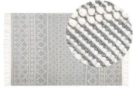 Wool Area Rug with Geometric Pattern 160x230cm Beige and Grey