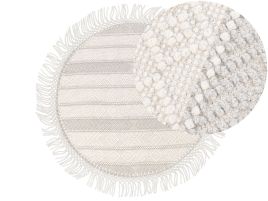 Round Wool Area Rug 140cm Beige