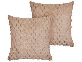 Set of 2 Faux Fur Cushions 43x43cm Sand Beige