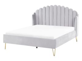Velvet EU Double Size Bed Grey AMBILLOU