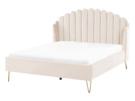 Velvet EU Double Size Bed Beige AMBILLOU