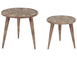 Set of 2 Mango Wood Side Tables Dark RANJA