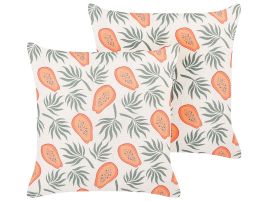 Set of 2 Decorative Cushions Papaya Motif 45x45cm Multicolour