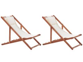 Set of 2 Folding Deck Chairs and 2 Replacement Fabrics (Various Options) Dark Wood AVELLINO