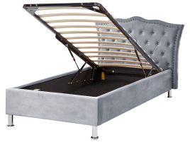 Velvet EU Single Size Bed with Storage Grey METZ