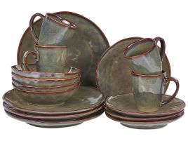 Set of 16 Stoneware Dinnerware Dark Green THYME