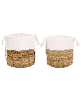Set of 2 Jute Baskets Natural and White