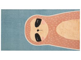 Cotton Kids Rug Three Toed-Sloth Print 80x150cm Blue and Orange