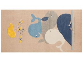 Cotton Kids Rug Whales Print 80x150cm Beige