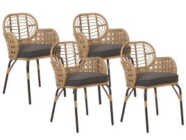 Set of 4 PE Rattan Chairs with Cushions Natural PRATELLO