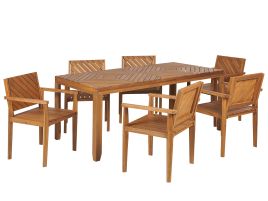 6 Seater Acacia Wood Garden Dining Set Light BARATTI