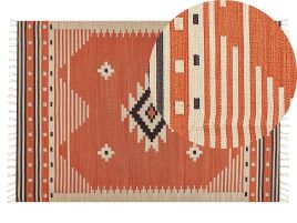 Cotton Kilim Area Rug 140x200cm Orange